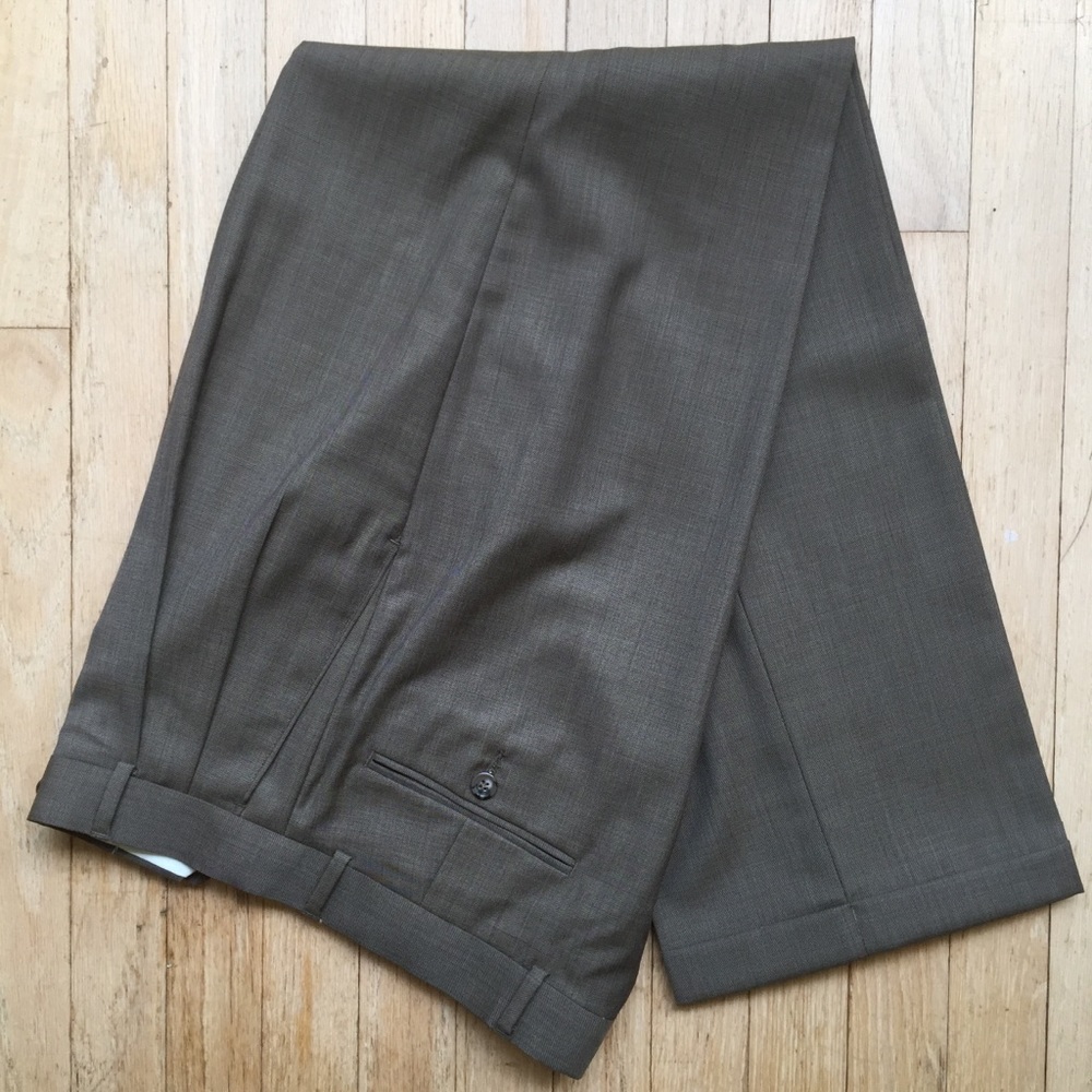 Wool Blend Pleated Cuffed Trousers Dress Pants